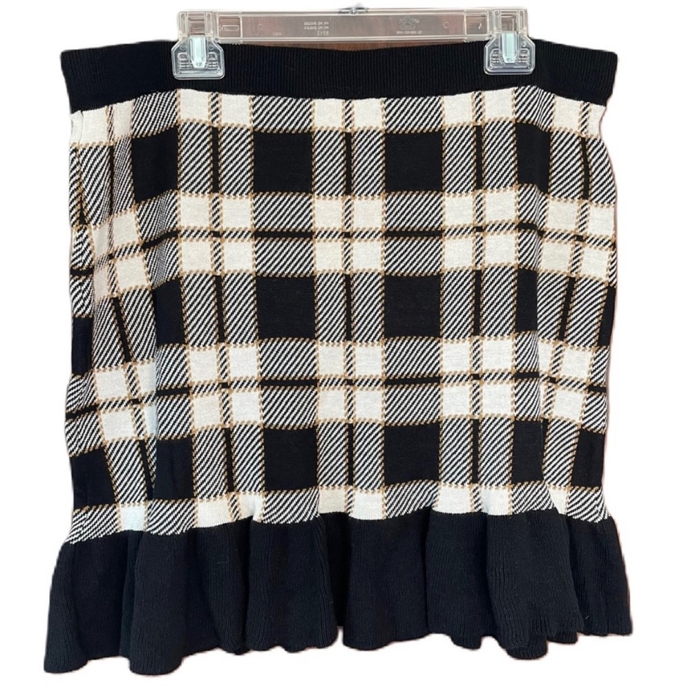 Cato Women’s Sedona Black Tan Plaid Ruffle Knee Length Sweater Skirt XL NWT